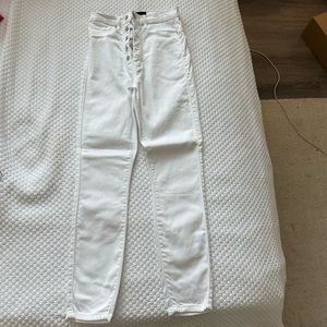 Black Orchid High Button Waist White Jeans